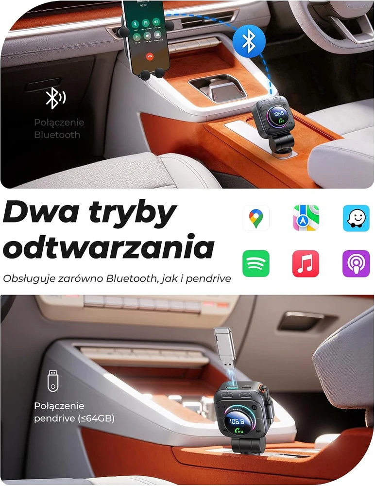 LENCENT automobilinis FM siųstuvas Bluetooth 5.4, 72 W USB-C, Y-C02