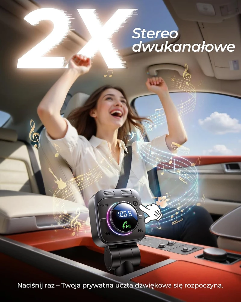 LENCENT automobilinis FM siųstuvas Bluetooth 5.4, 72 W USB-C, Y-C02