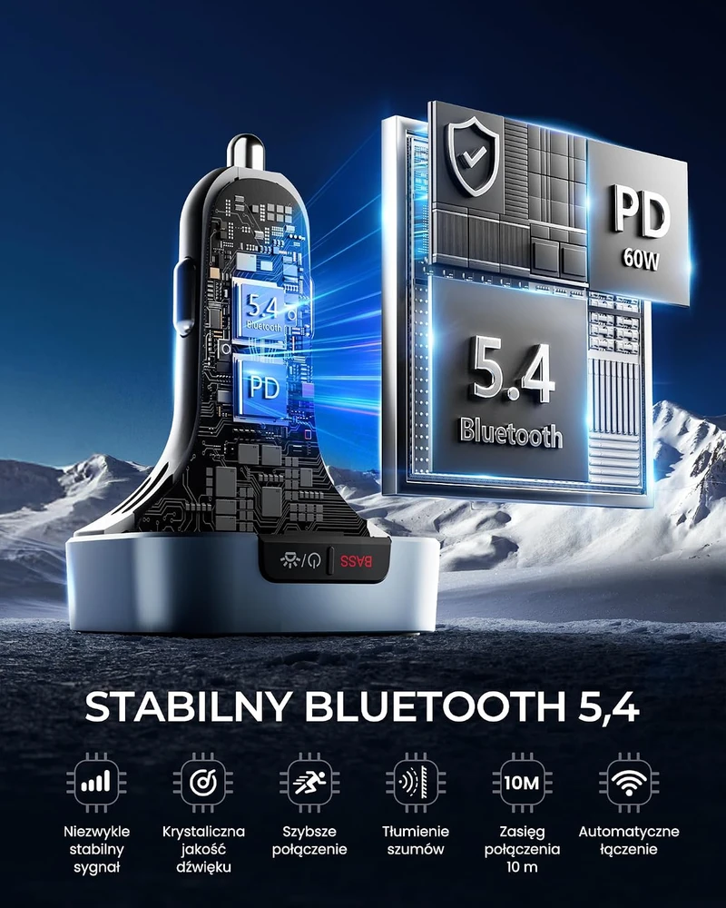 LENCENT Bluetooth FM siųstuvas automobiliui su 2 USB-C, 60 W, Bluetooth 5.4 B0FN7HHPHV