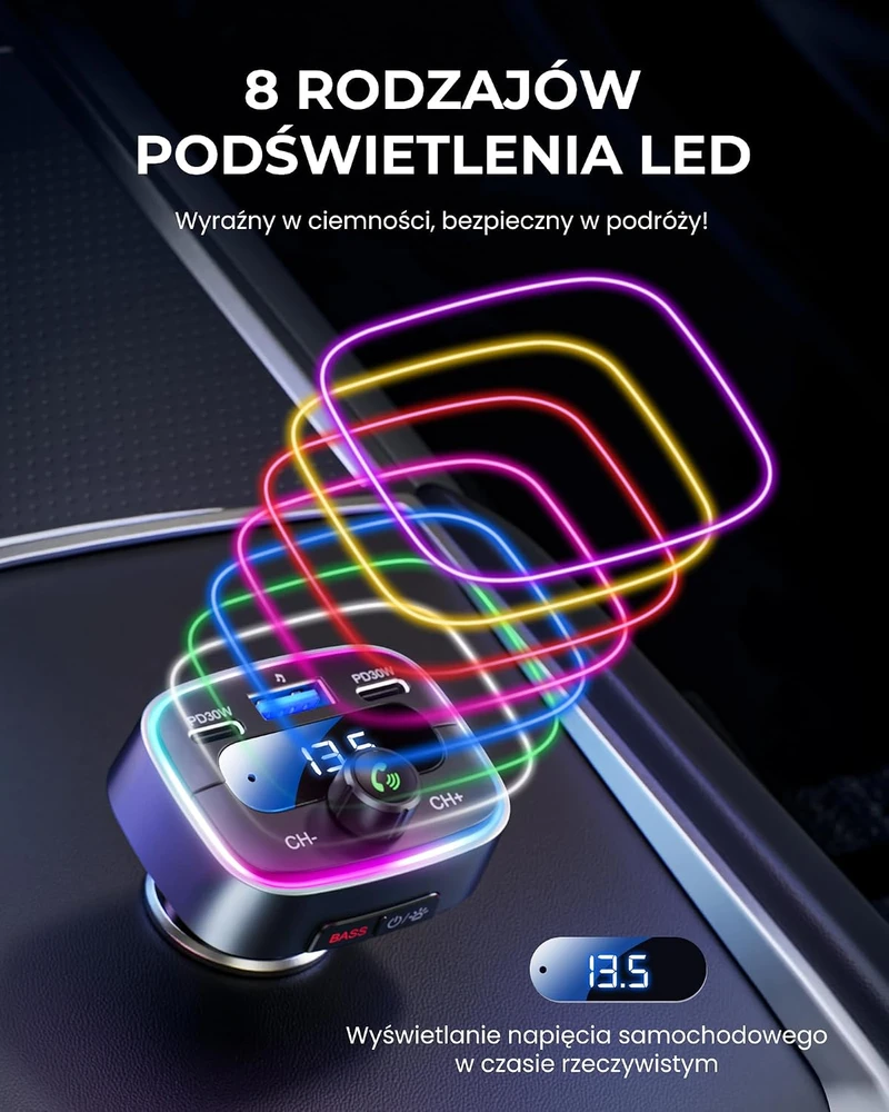 LENCENT Bluetooth FM siųstuvas automobiliui su 2 USB-C, 60 W, Bluetooth 5.4 B0FN7HHPHV