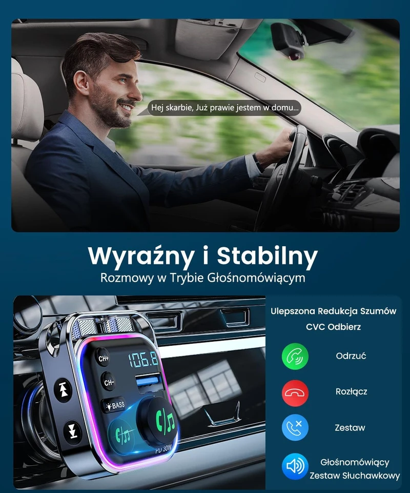 LENCENT FM siųstuvas automobiliui Bluetooth 5.3, 48 W, PD 30 W ir QC 3.0, BC87