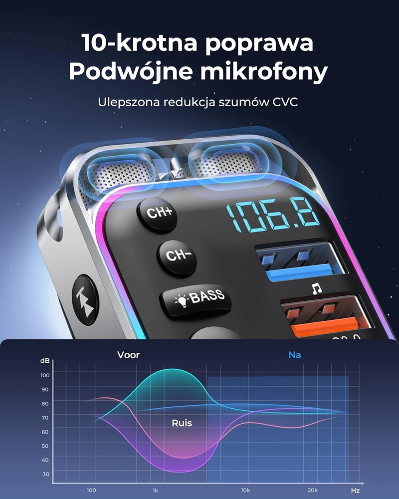 LENCENT FM siųstuvas automobiliui Bluetooth 5.3, 48 W, PD 30 W ir QC 3.0, BC87