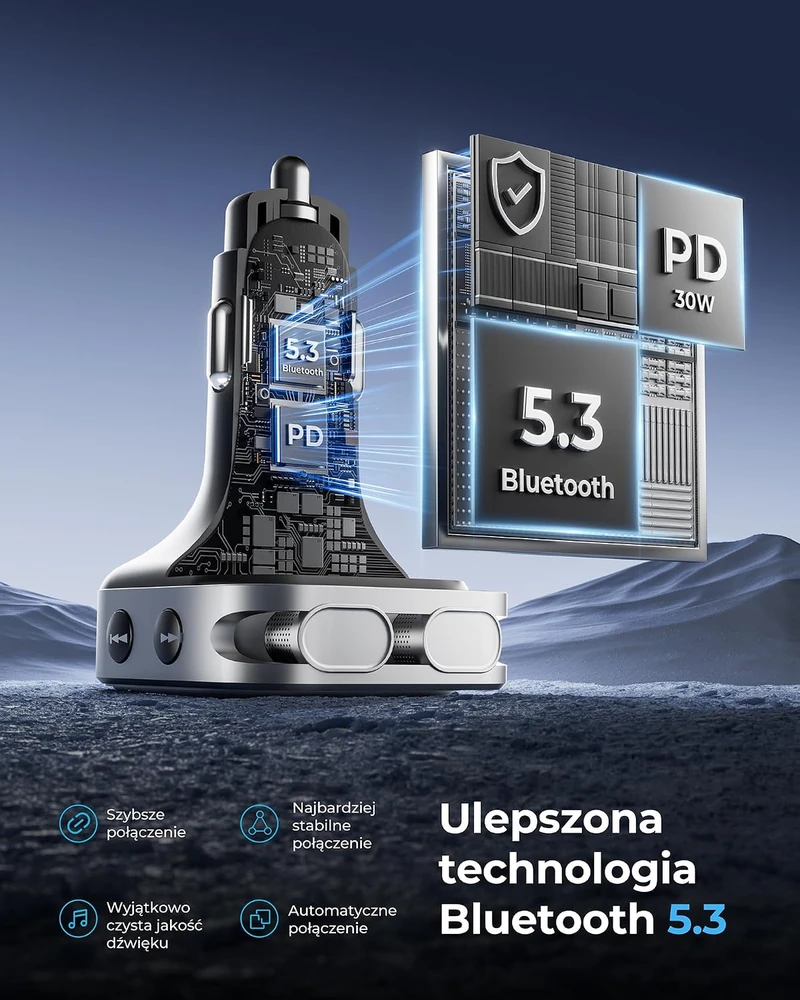 LENCENT FM siųstuvas automobiliui Bluetooth 5.3, 48 W, PD 30 W ir QC 3.0, BC87