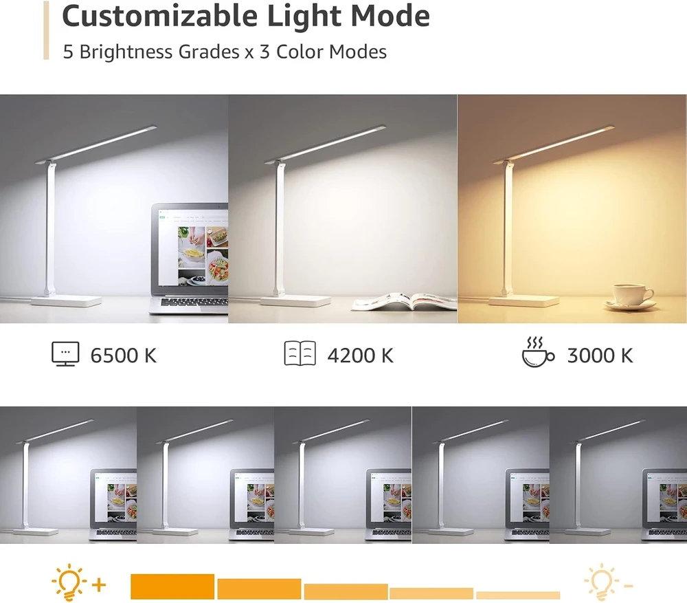Lepro LED stalinė lempa 550 lm, 9.2 W, 3000–6500 K, su jutikliniu valdymu, balta