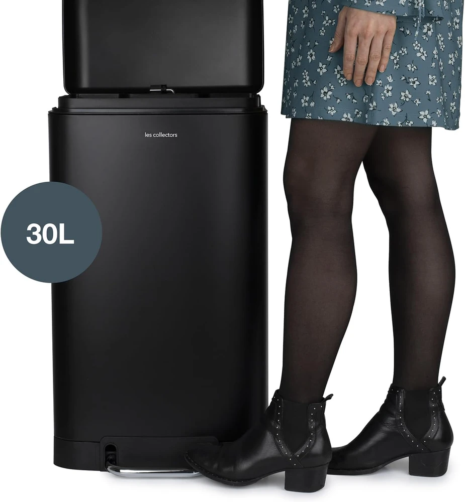Les Collectors metalinis šiukšlių kibiras su dangčiu, 30 l, juodas, nerūdijantis plienas
