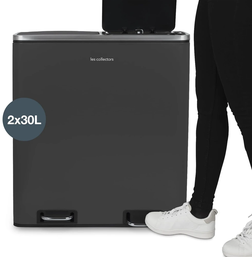 Les Collectors šiukšlių dėžė rūšiavimui, nerūdijančio plieno, 60 l, dvi 30 l talpos dalys, pedalas