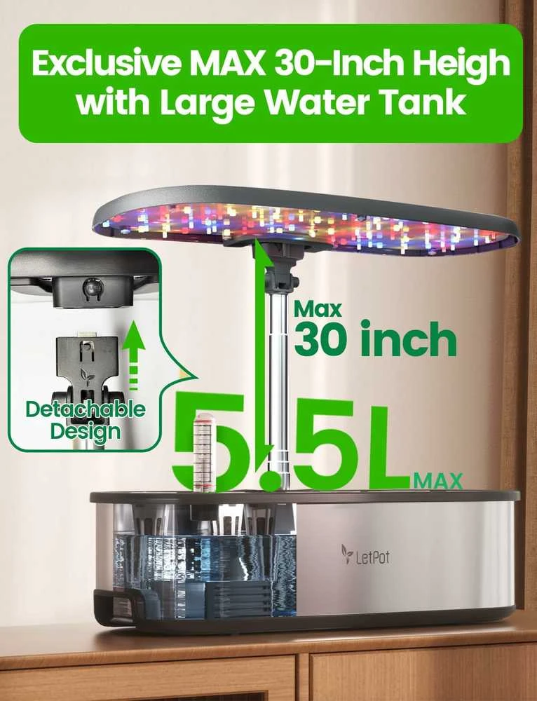 LETPOT IGS-37Pro hidroponinis žolelių auginimo rinkinys su WiFi, LED 24 W, 5.5 l bakas