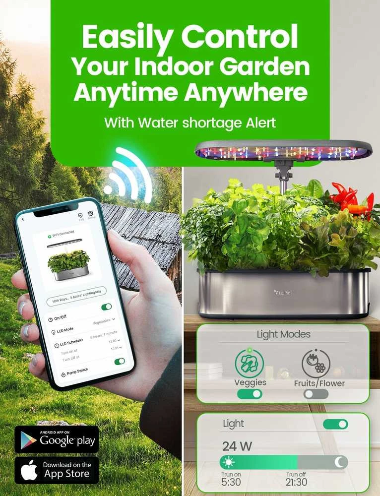 LETPOT IGS-37Pro hidroponinis žolelių auginimo rinkinys su WiFi, LED 24 W, 5.5 l bakas