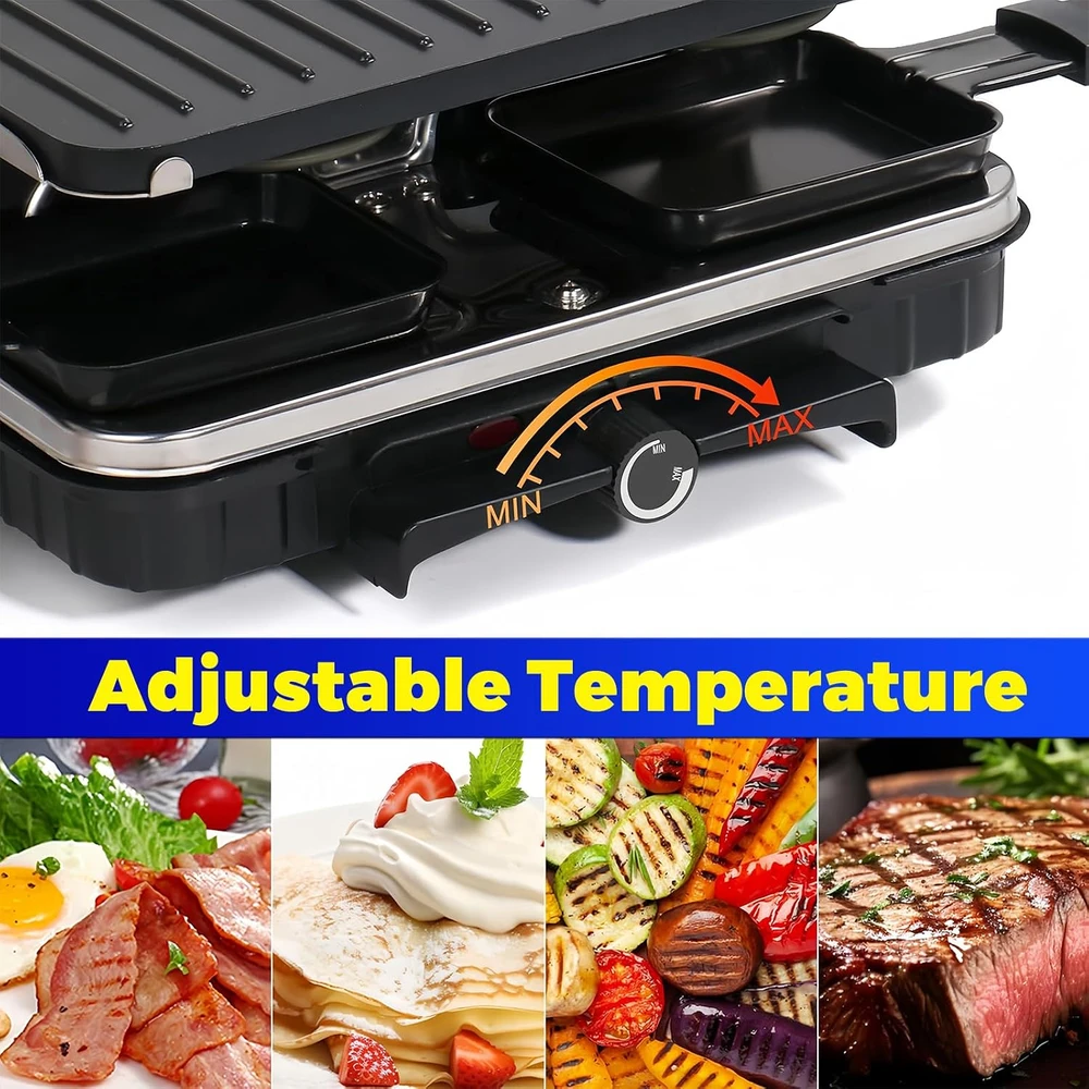 LeuKoles dvipusis raclette stalo grilis 8 asmenims, 1300 W, su nelimpančia danga, HB-506