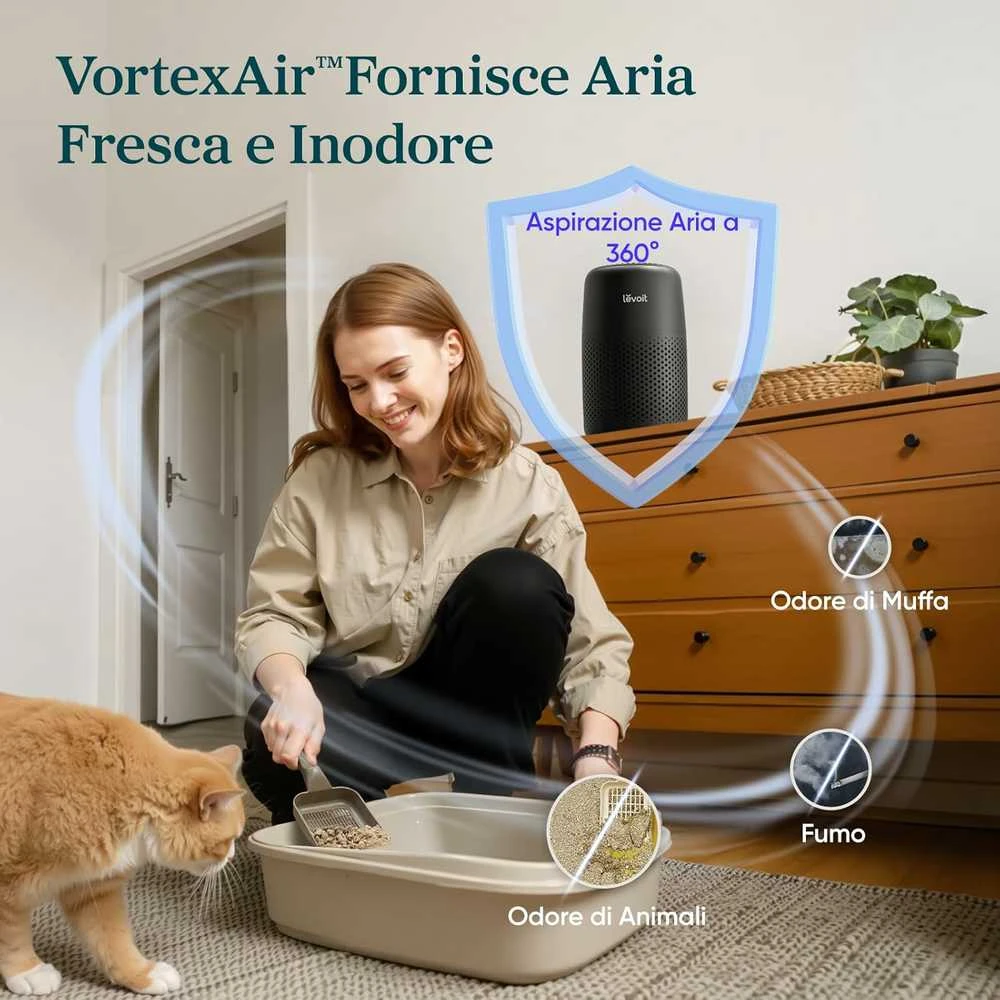 Levoit Core Mini LAP-C161-KEU oro valytuvas su HEPA filtru ir aromaterapija, juodas, 7 W