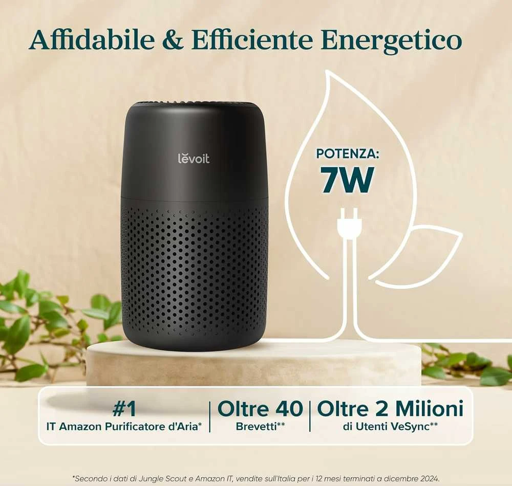 Levoit Core Mini LAP-C161-KEU oro valytuvas su HEPA filtru ir aromaterapija, juodas, 7 W