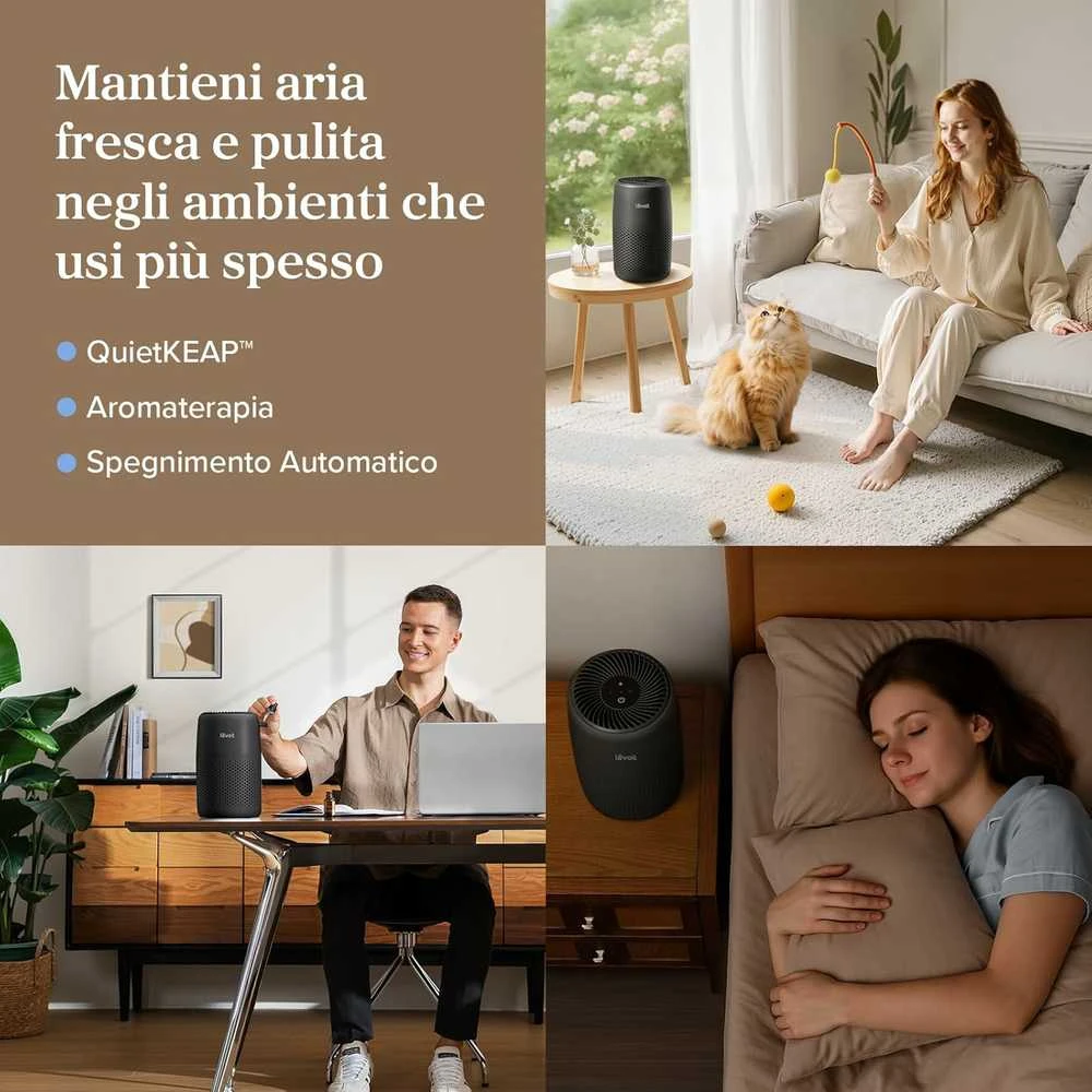 Levoit Core Mini LAP-C161-KEU oro valytuvas su HEPA filtru ir aromaterapija, juodas, 7 W