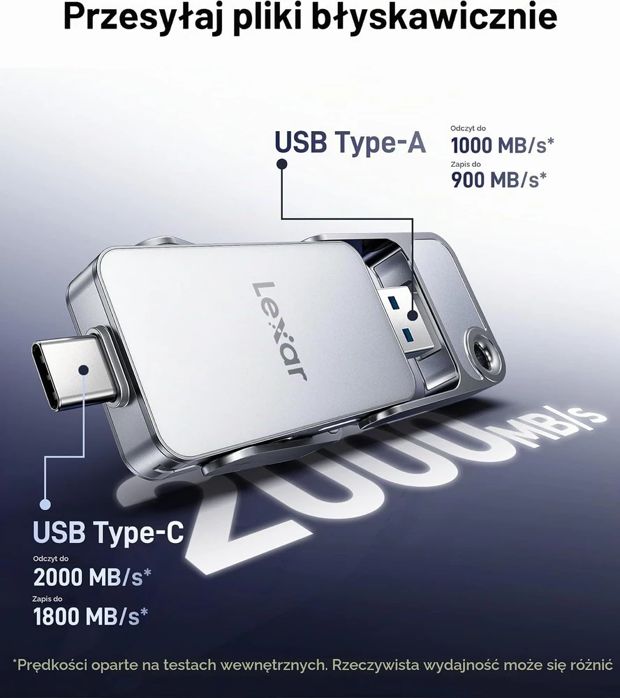 Kietasis diskas Lexar nešiojamasis SSD diskas 512 GB USB-C ir USB-A, D70E