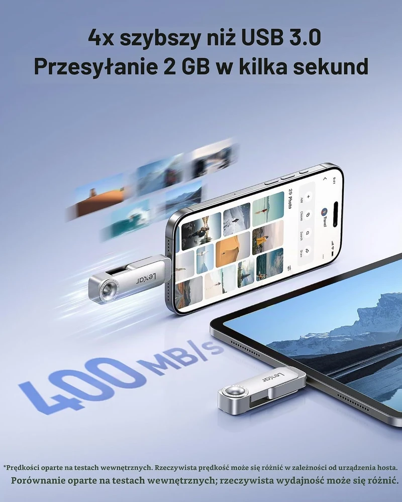Lexar USB atmintinė su USB-A ir USB-C jungtimis, 128 GB, iki 400 MB/s, D50E