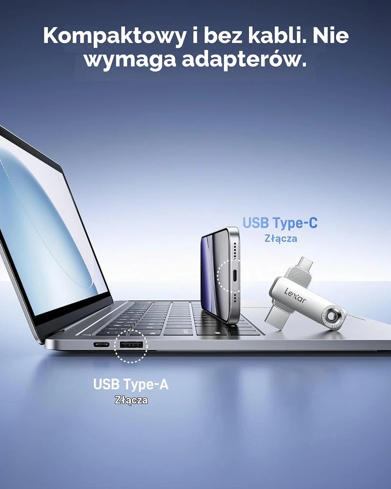 Lexar USB atmintinė su USB-A ir USB-C jungtimis, 128 GB, iki 400 MB/s, D50E