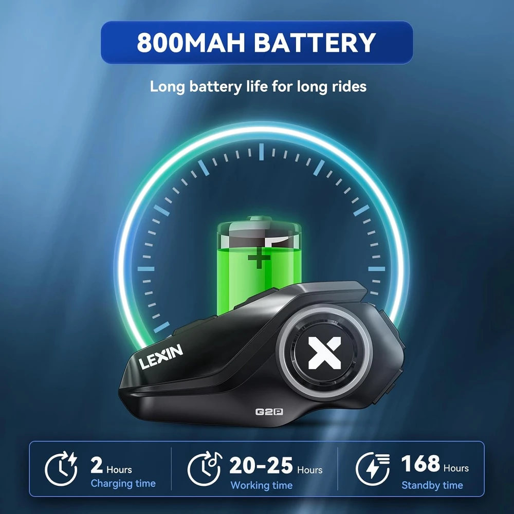 LEXIN Bluetooth šalmo ausinės G2P, 6 asmenų komunikacijos sistema su FM radiju, aktyvia triukšmo slopinimo funkcija