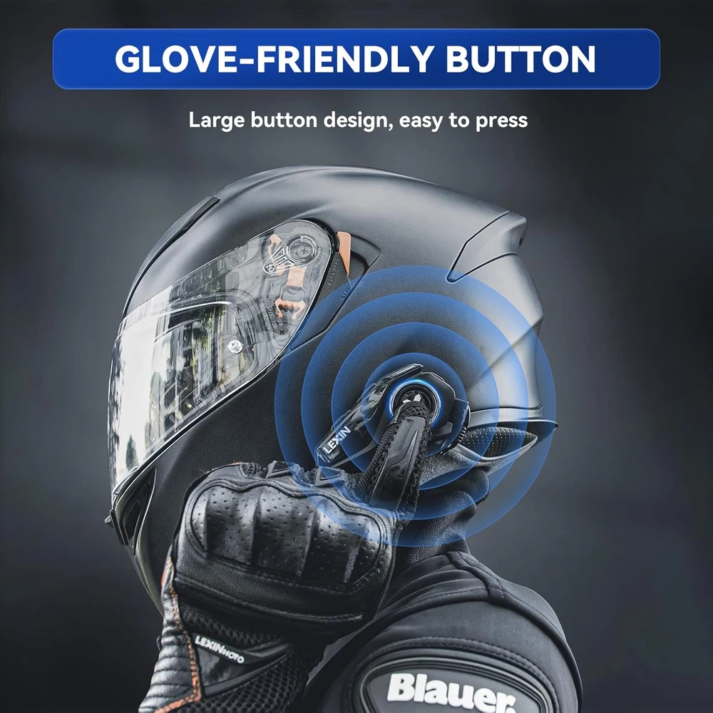 LEXIN motociklininkų Bluetooth ausinių rinkinys su interkomu, 6 asmenų ryšys, Bluetooth 5.0, LX-G2P