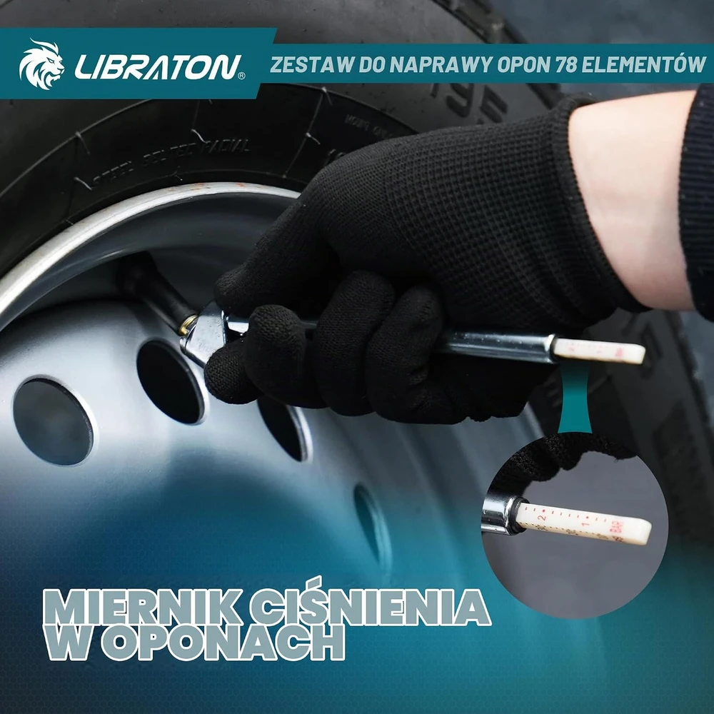 LIBRATON padangų remonto rinkinys automobiliams, 78 dalių, su vožtuvų priedais 922101