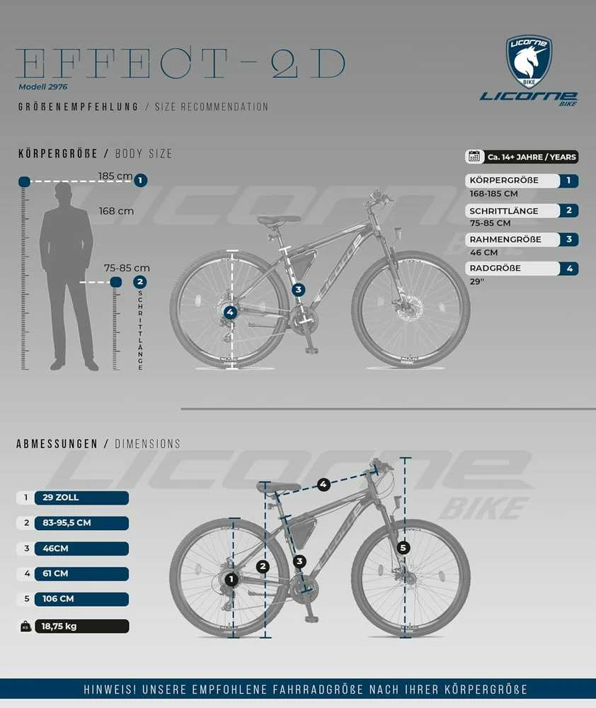 Licorne Bike kalnų dviratis, 29 colių, aliuminis rėmas, 21 bėgis, diskinių stabdžių sistema, Effect Premium