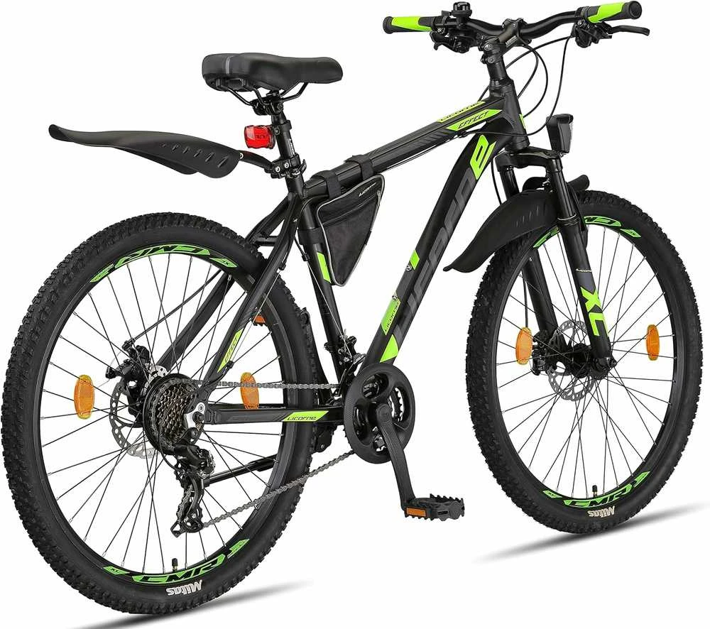 Licorne Bike kalnų dviratis, aliuminio rėmas, 21 pavaros, 26 colių ratai, diskinių stabdžių sistema, juodas/lime, M 01 LCR 26760 18 003