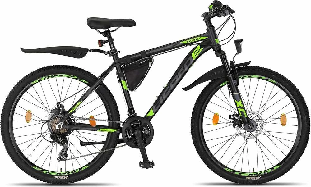 Licorne Bike kalnų dviratis, aliuminio rėmas, 21 pavaros, 26 colių ratai, diskinių stabdžių sistema, juodas/lime, M 01 LCR 26760 18 003