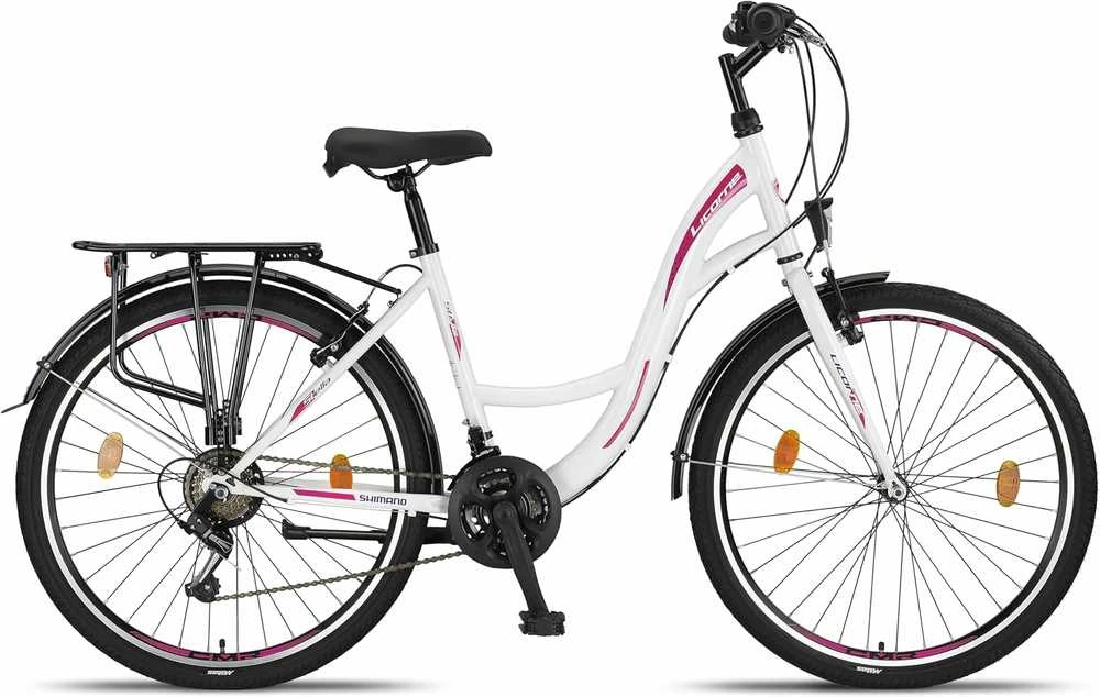 Licorne Bike miesto dviratis 21 pavaros 26 colių ratai, plieno rėmas, balta spalva Stella Premium