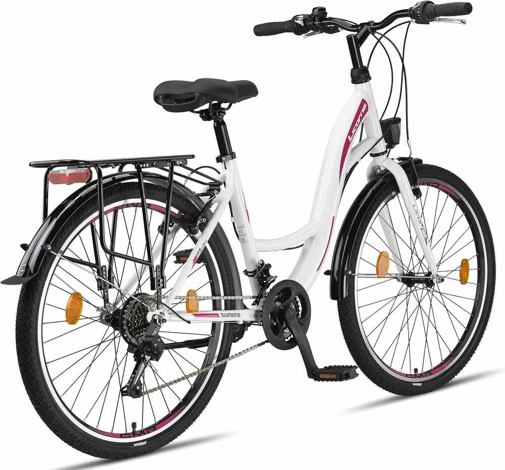 Licorne Bike miesto dviratis 21 pavaros 26 colių ratai, plieno rėmas, balta spalva Stella Premium