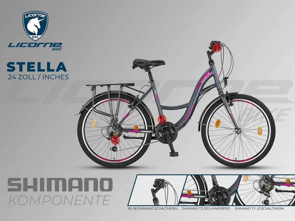 Licorne Bike miesto dviratis Stella, 21 pavarų sistema, 24 colių ratai, plieno rėmas, antracito spalvos
