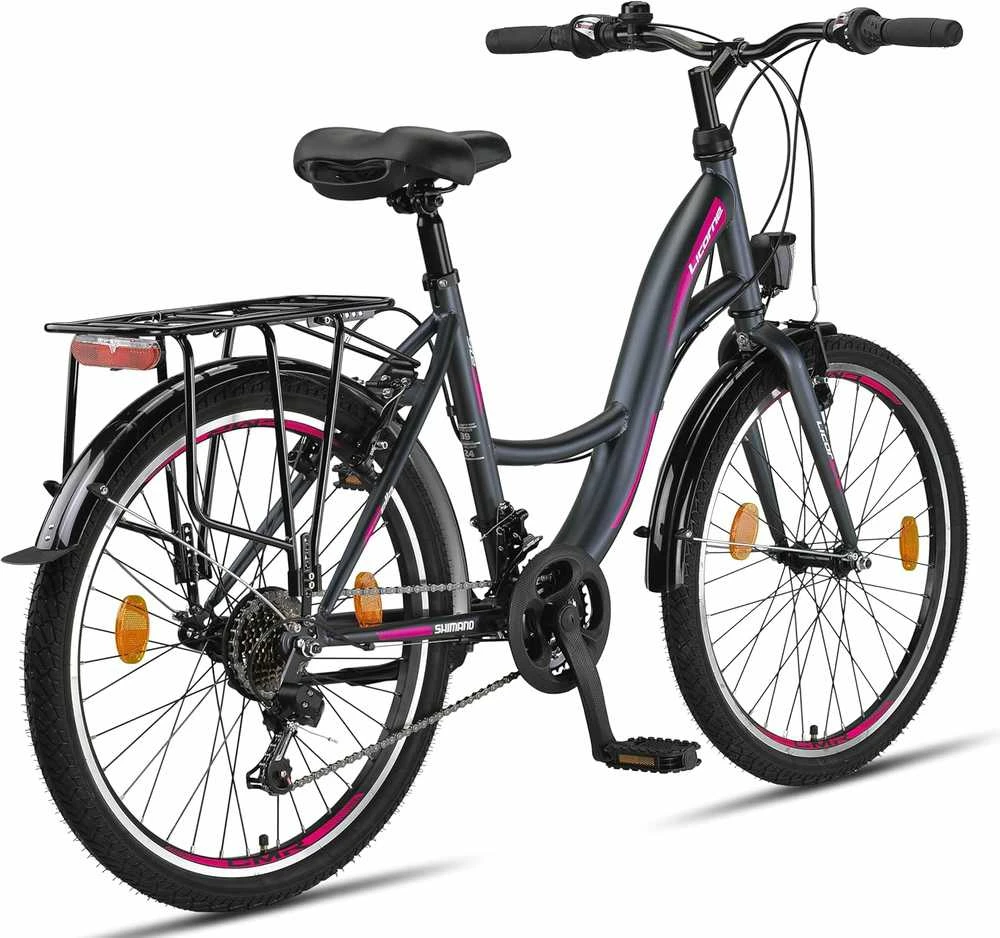 Licorne Bike miesto dviratis Stella, 21 pavarų sistema, 24 colių ratai, plieno rėmas, antracito spalvos