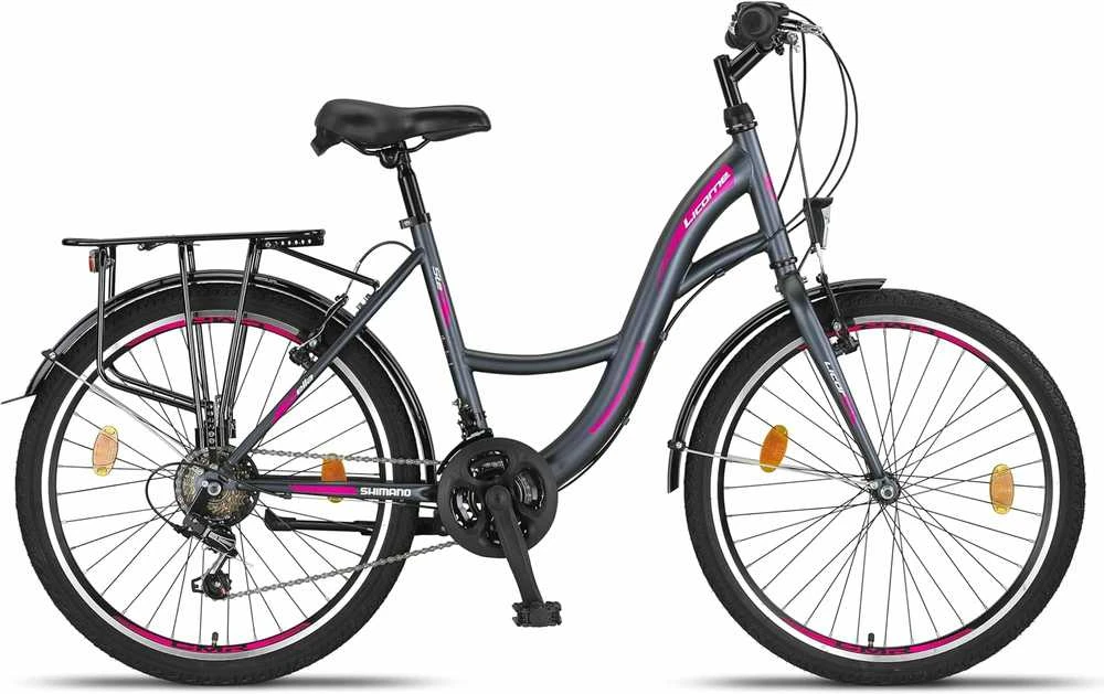 Licorne Bike miesto dviratis Stella, 21 pavarų sistema, 24 colių ratai, plieno rėmas, antracito spalvos