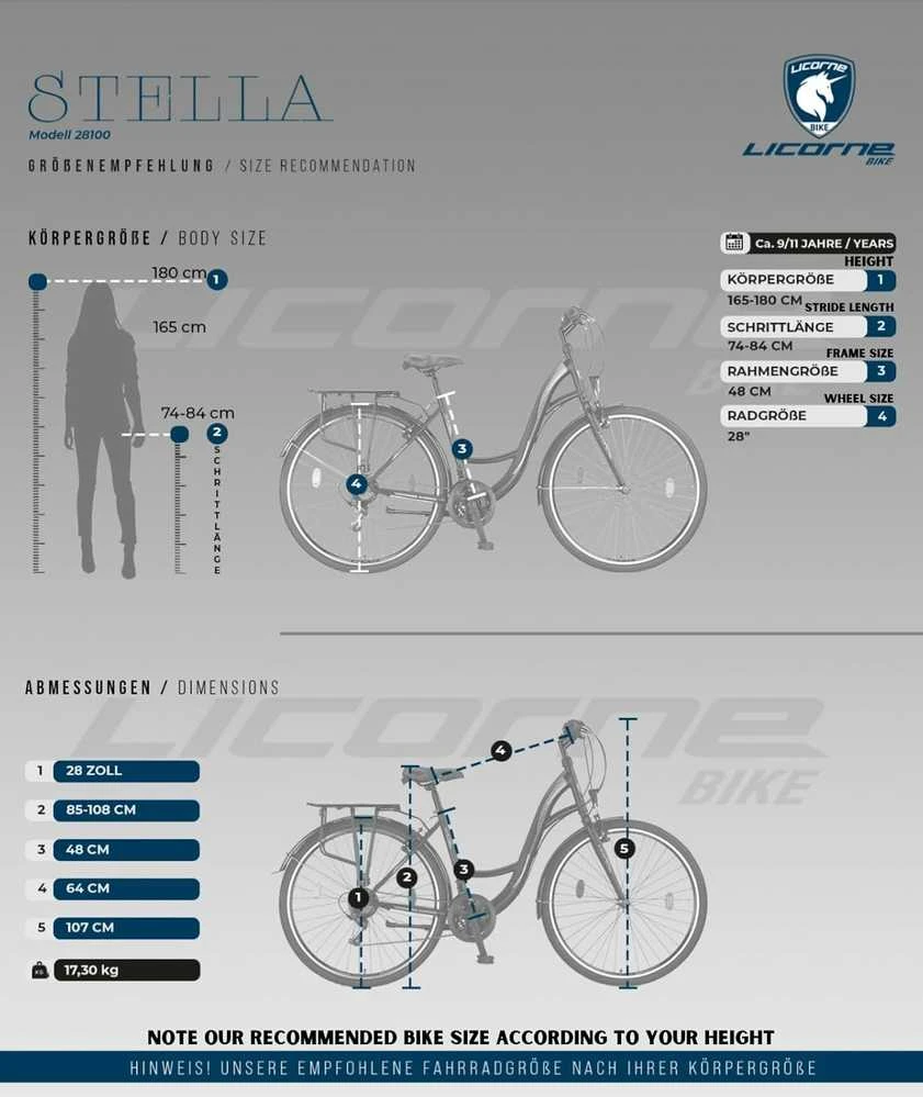 Licorne Bike miesto dviratis su 28 colių ratais, 21 pavaros, plieninė rėmo konstrukcija, bežinis, Stella