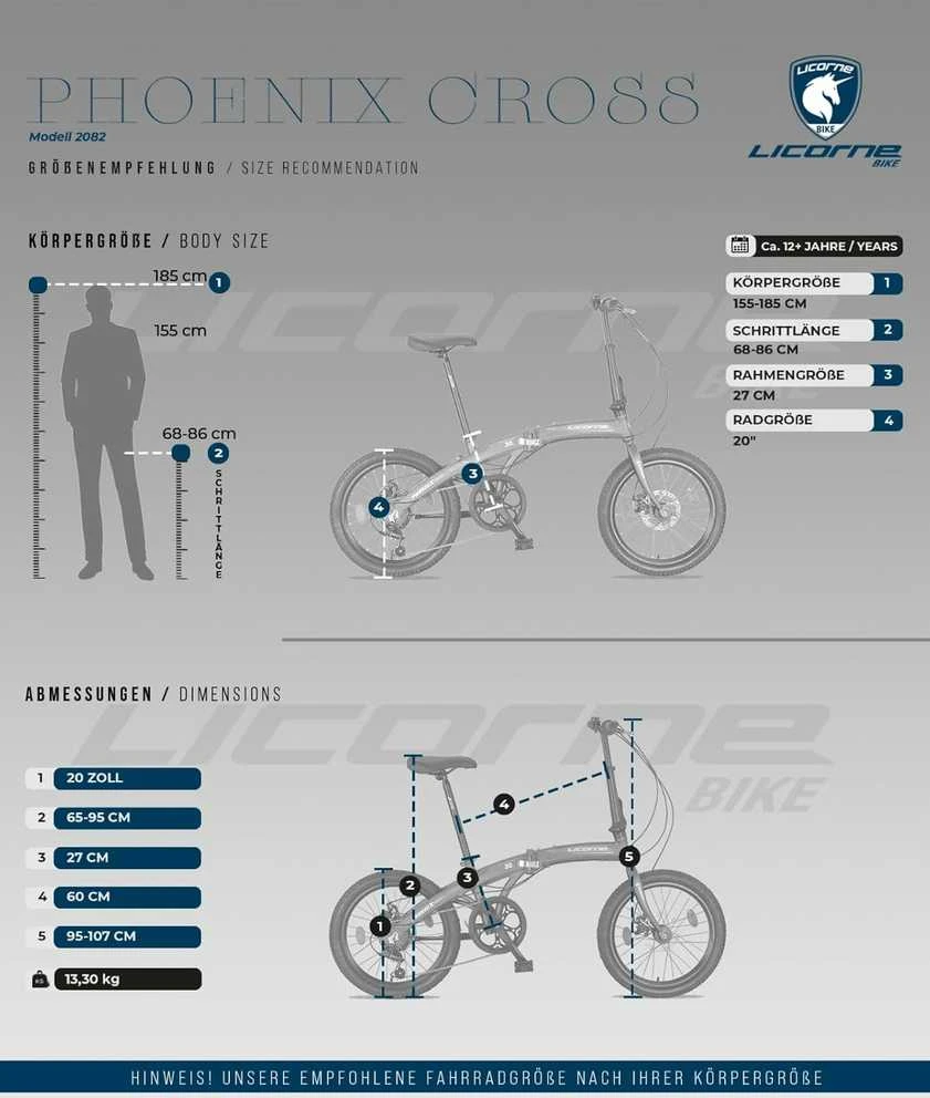 Licorne Bike sulankstomas dviratis, 20" ratai, aliuminis, 7 pavaros, diskiniai stabdžiai, Phoenix Cross 2d