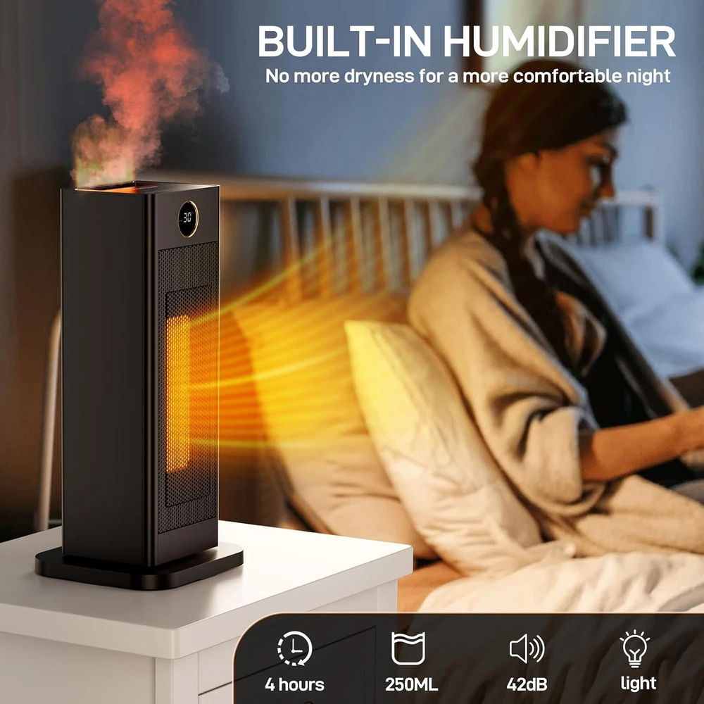 LIFERUN bokštinis elektrinis termoventiliatorius 2000 W su drėkintuvu ir 90° osciliacija HL-2000R8-B