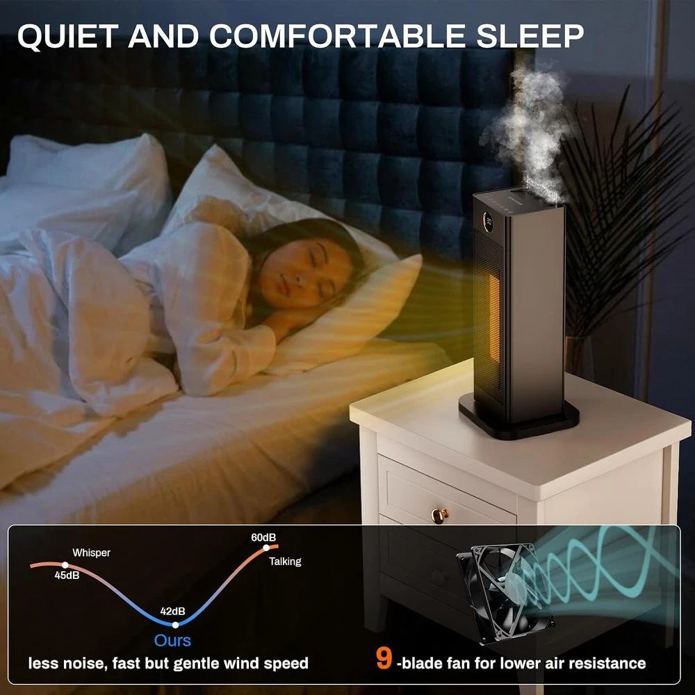 LIFERUN bokštinis elektrinis termoventiliatorius 2000 W su drėkintuvu ir 90° osciliacija HL-2000R8-B