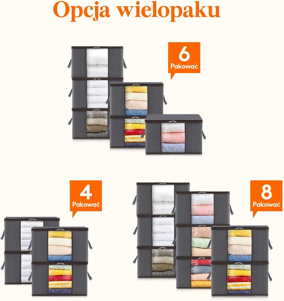 Lifewit drabužių laikymo dėžės su skaidriu langeliu, 75 l, 4 vnt., 23093
