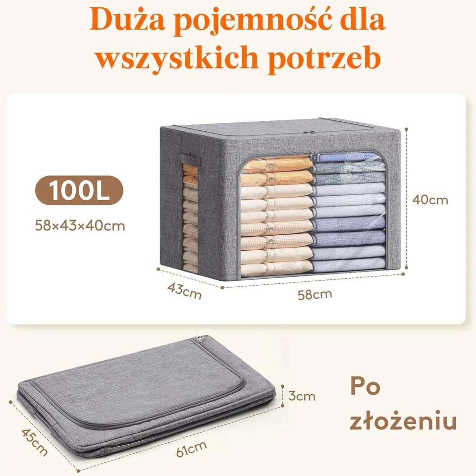 Lifewit drabužių laikymo dėžių rinkinys su metaliniu rėmu, 100 l, 3 vnt., 23231