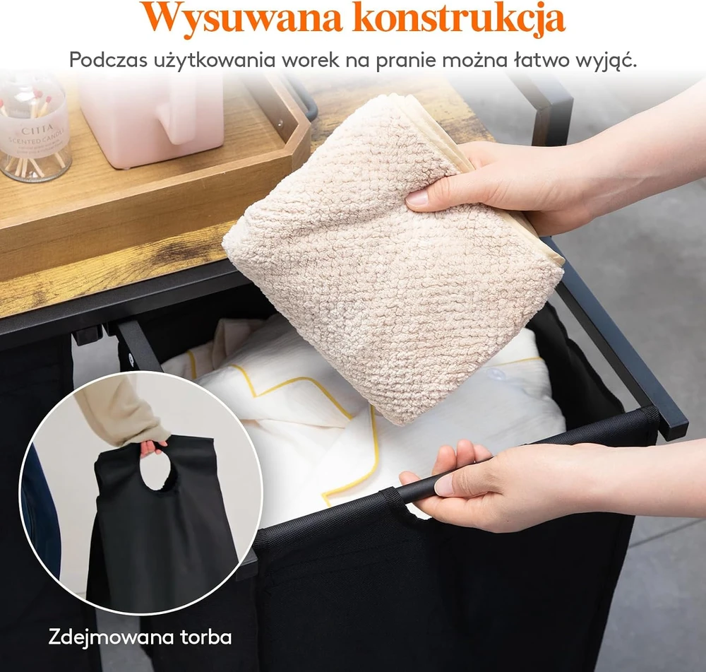 Lifewit dviejų skyrių skalbinių krepšys su lentyna, 95 l, juodas, 22185