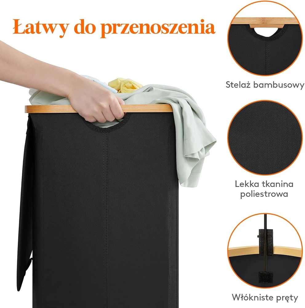 Lifewit dviejų skyrių skalbinių krepšys su dangčiu ir išimamais maišais, 150 l, 23012