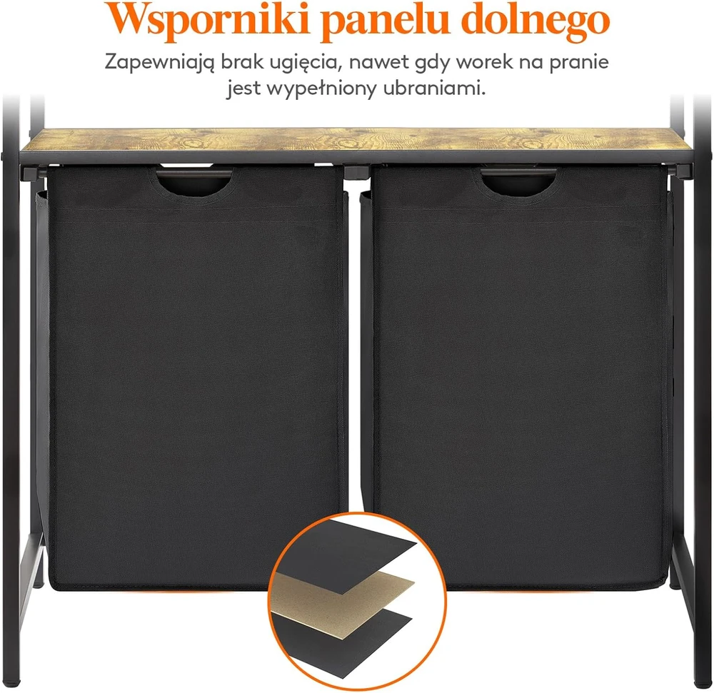 Lifewit dviejų skyrių skalbinių krepšys su lentyna, 95 l, juodas, 22185