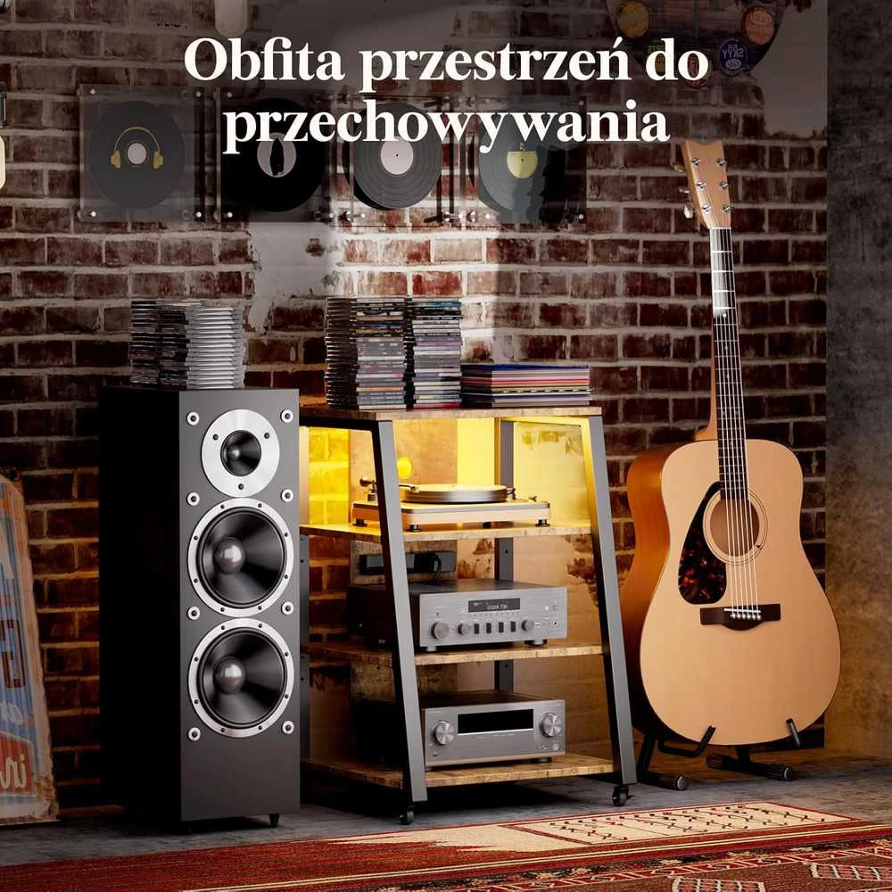 Lifewit multimedijos stovas su 4 lygiais, LED apšvietimu, ratukais, 60 × 55 × 90,2 cm, rudas