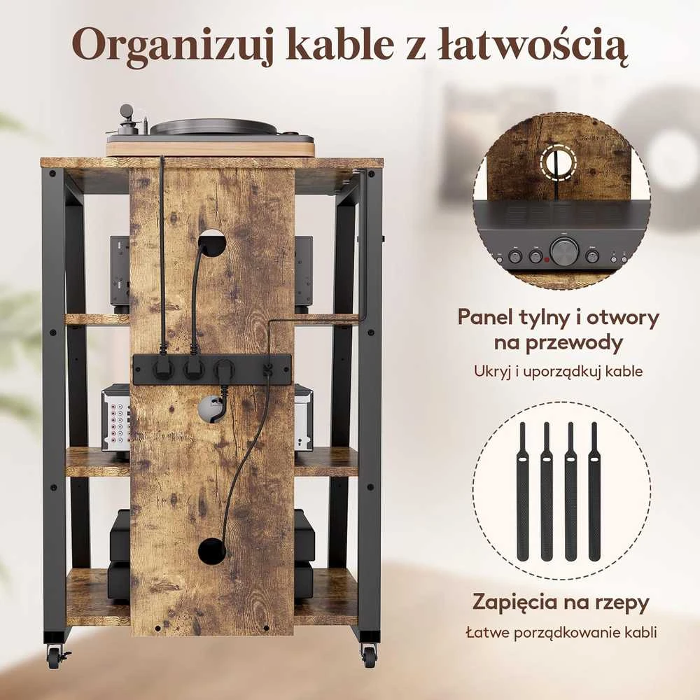 Lifewit multimedijos stovas su 4 lygiais, LED apšvietimu, ratukais, 60 × 55 × 90,2 cm, rudas