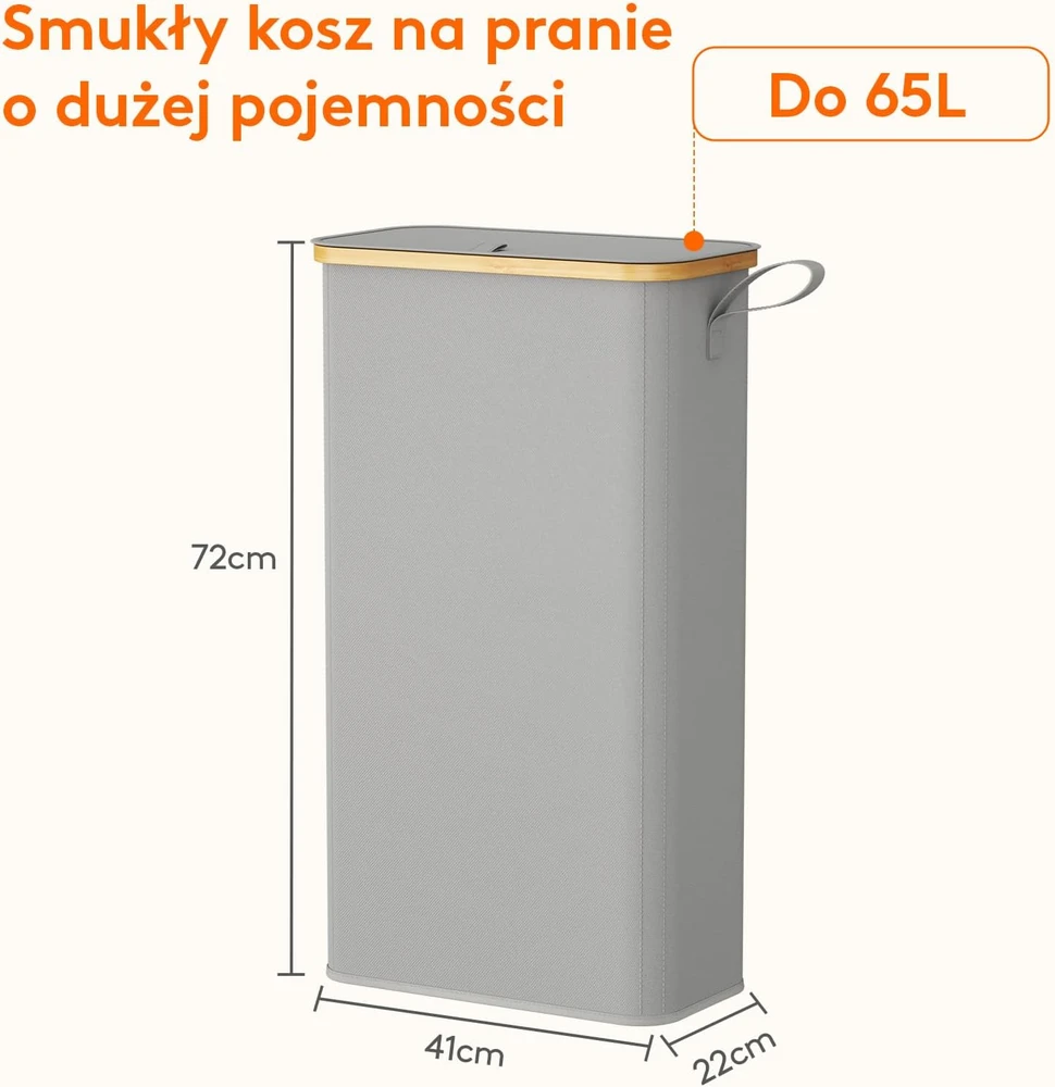 Lifewit siauras skalbinių krepšys 65 l su dangčiu ir išimamu maišu, 23177