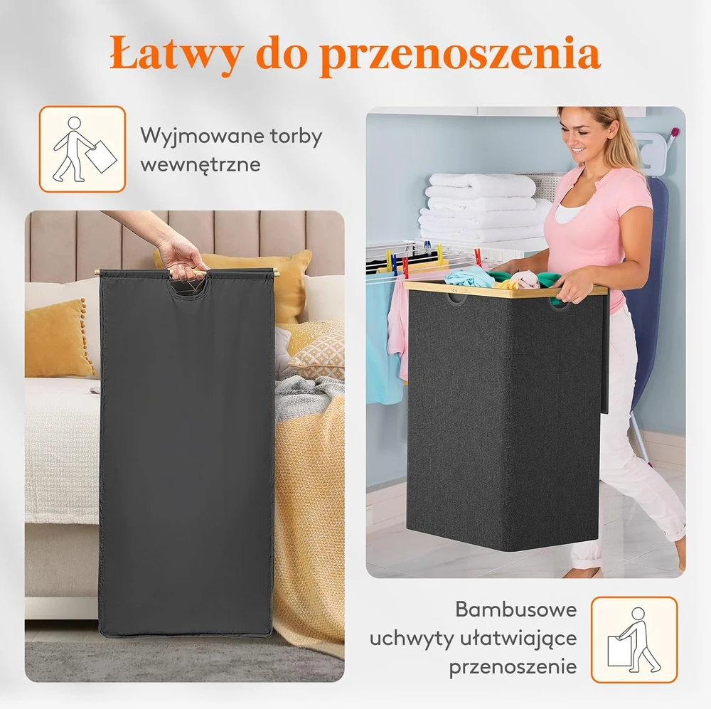 Lifewit skalbinių krepšys 170 l su dangčiu, 3 skyriais, 23159