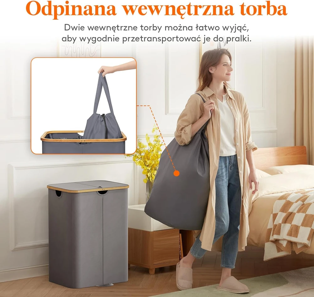 Lifewit skalbinių krepšys su 2 skyriais ir išimamais maišais, 150 l, 23012
