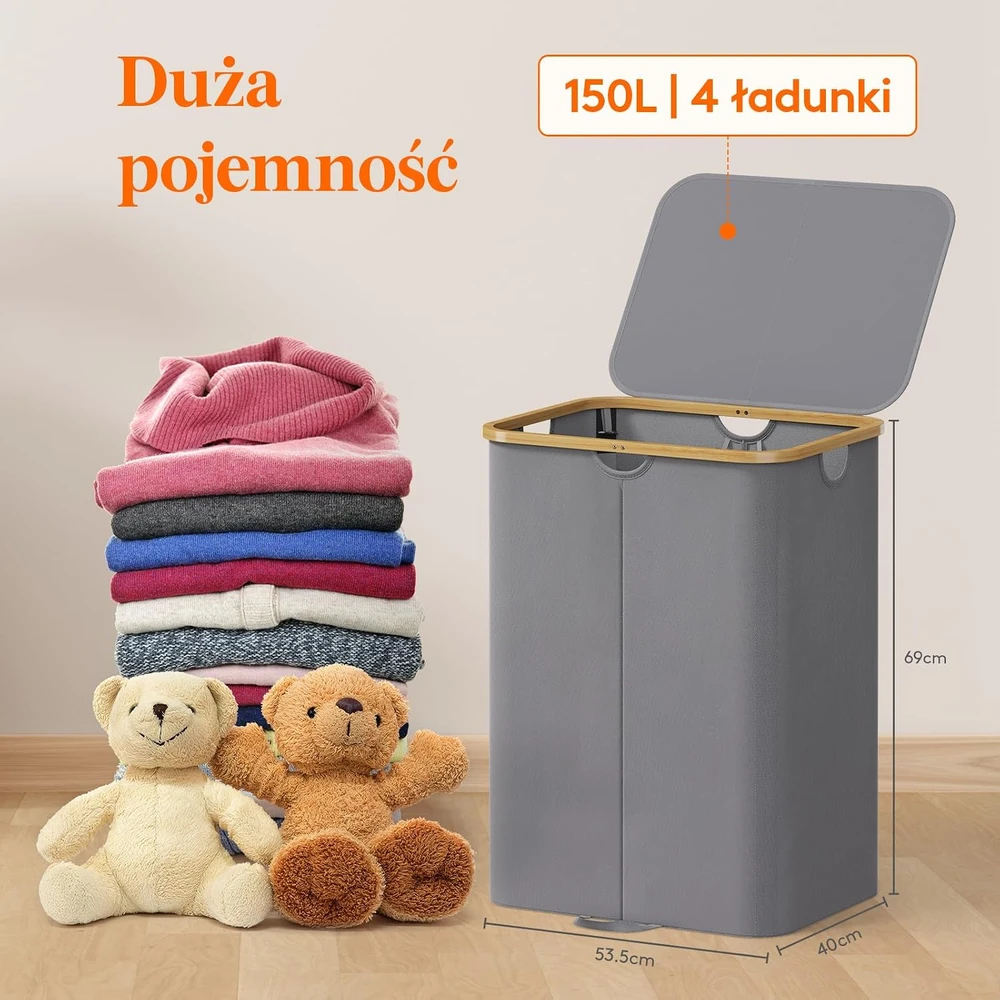 Lifewit skalbinių krepšys su 2 skyriais ir išimamais maišais, 150 l, 23012