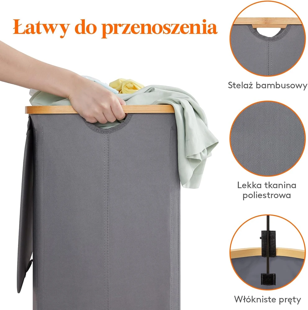 Lifewit skalbinių krepšys su 2 skyriais ir išimamais maišais, 150 l, 23012