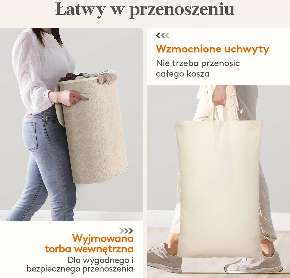 Lifewit skalbinių krepšys su dangčiu, 55 l, plastikinės rankenos, sulankstomas, smėlio spalvos