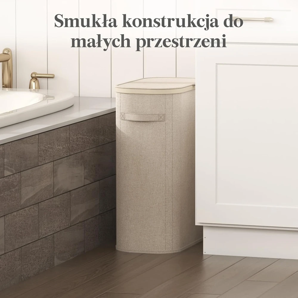 Lifewit skalbinių krepšys su dangčiu, 55 l, plastikinės rankenos, sulankstomas, smėlio spalvos