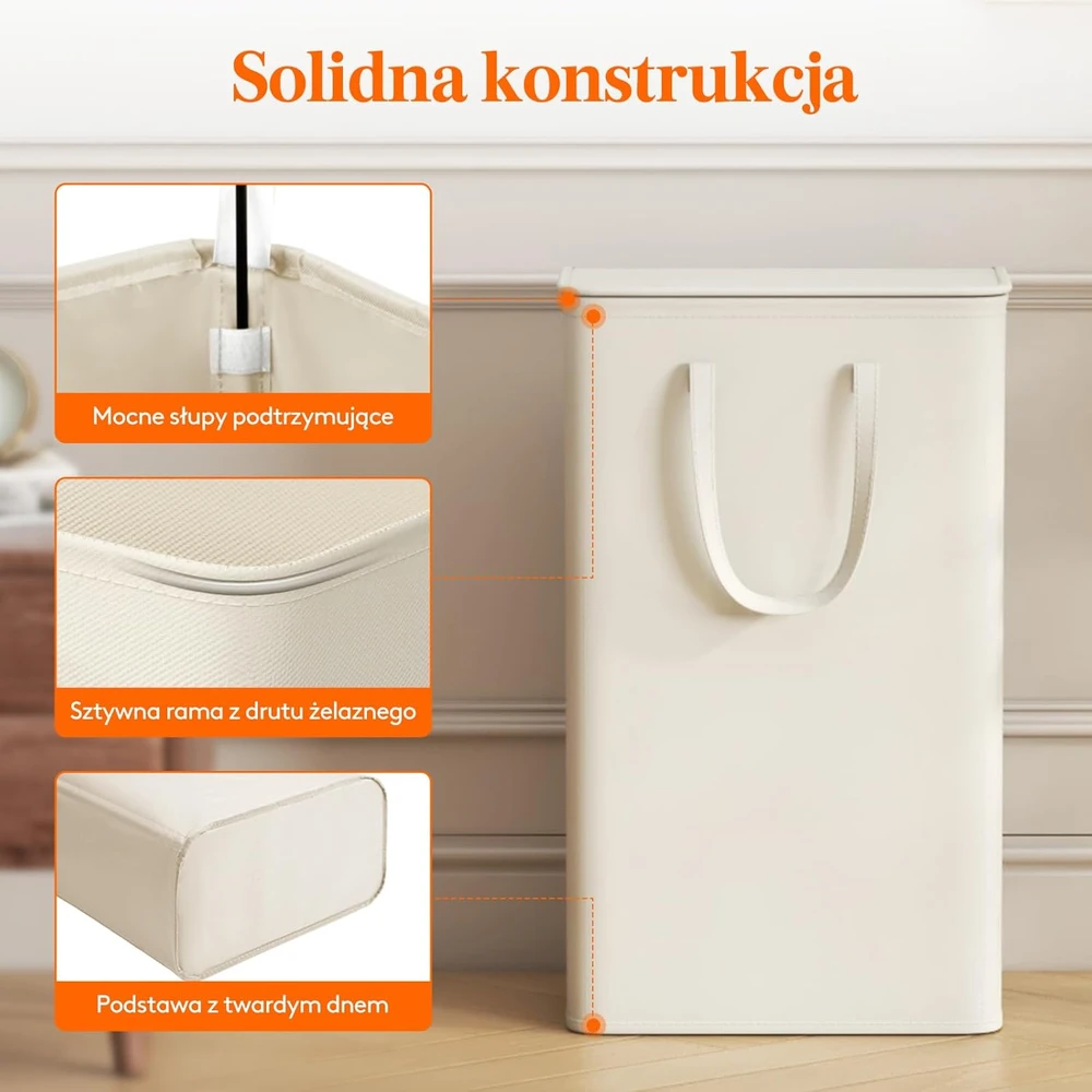 Lifewit skalbinių krepšys su dangčiu, 65 l, sulankstomas, baltas, „Oxford“ audinys