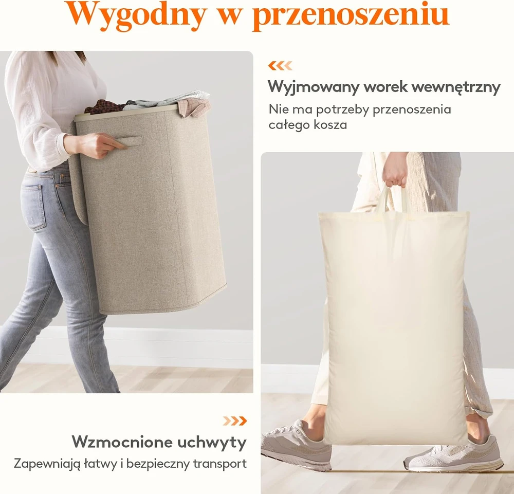 Lifewit skalbinių krepšys su dangčiu ir išimama vidine dėže, 85 l talpos, bežinis